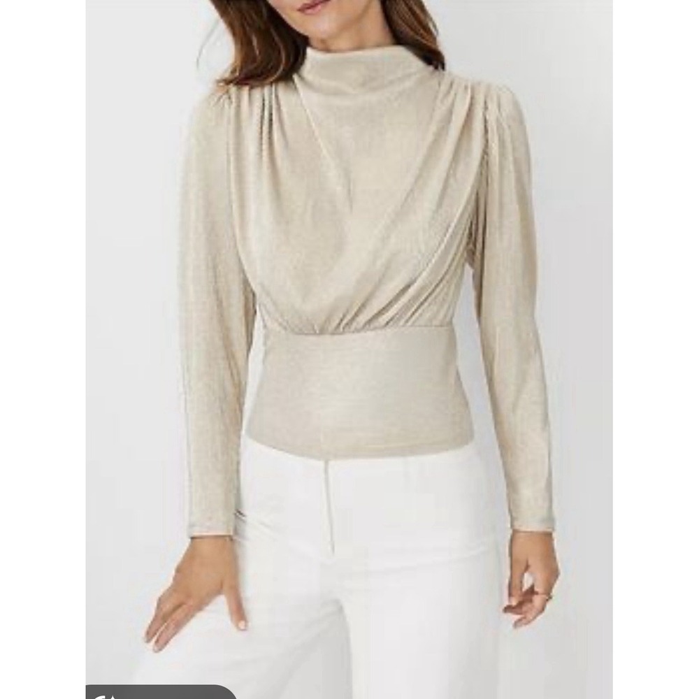 NWT Ann Taylor Metallic Draped Cowl Neck Top, Metallic Champagne Size: Large